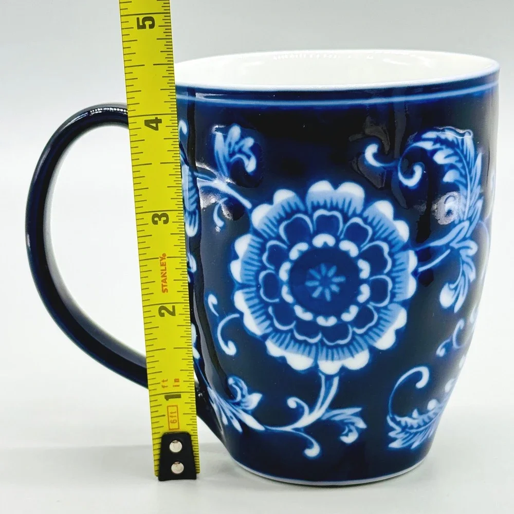 Pier 1 Mandarin Coffee Mug Blue White Floral Porcelain